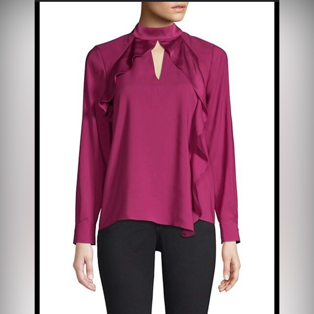 Parker Ciani Cascading Ruffle Blouse Silky Blouse, Size Medium, Great Condition